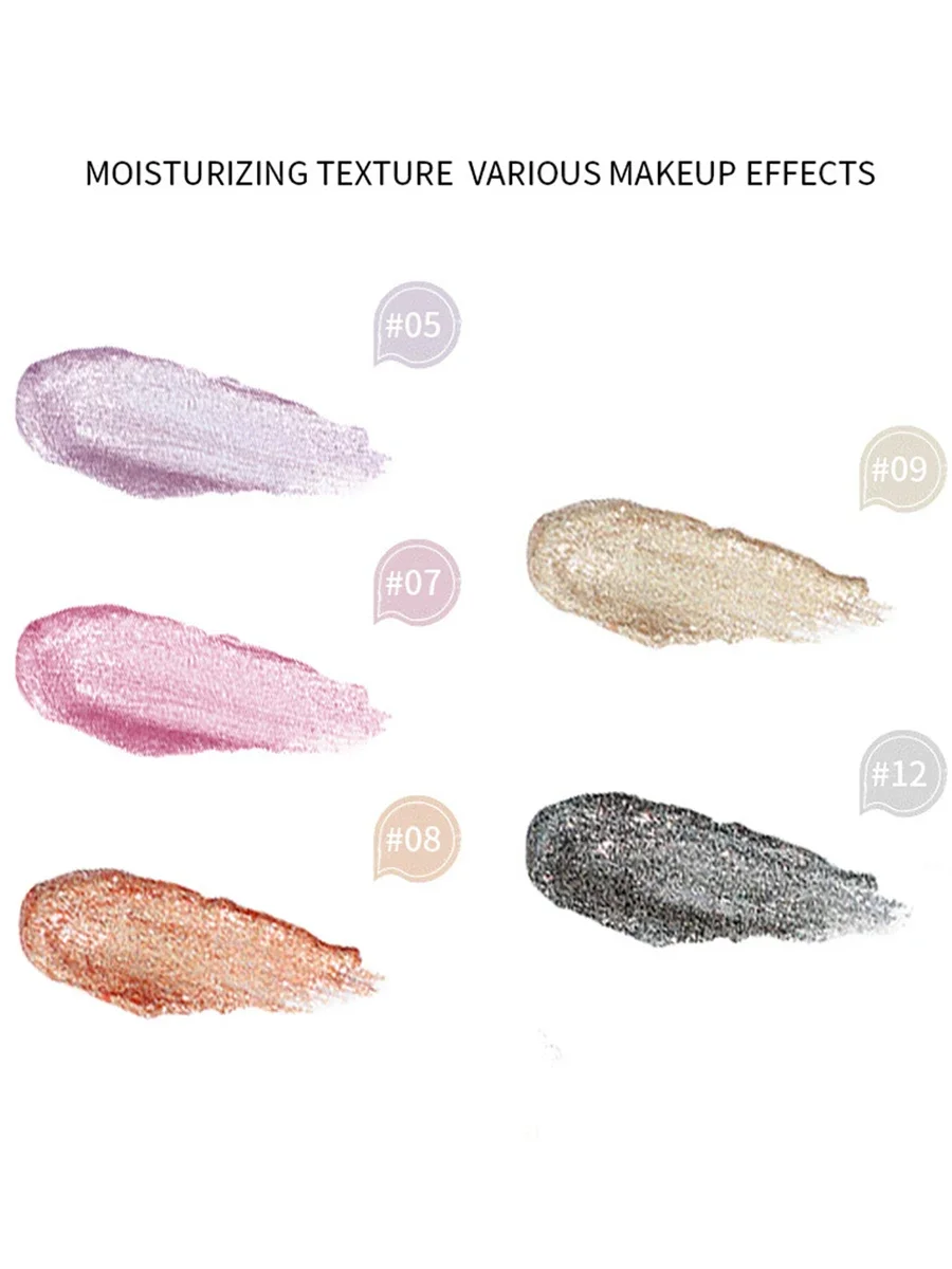 ฉลากส่วนตัว 12 สี Shimmer Liquid Eyeshadow Highlighter โลโก้ที่กําหนดเอง Brightening Pearlescent Matte Shades แต่งหน้าขายส่ง