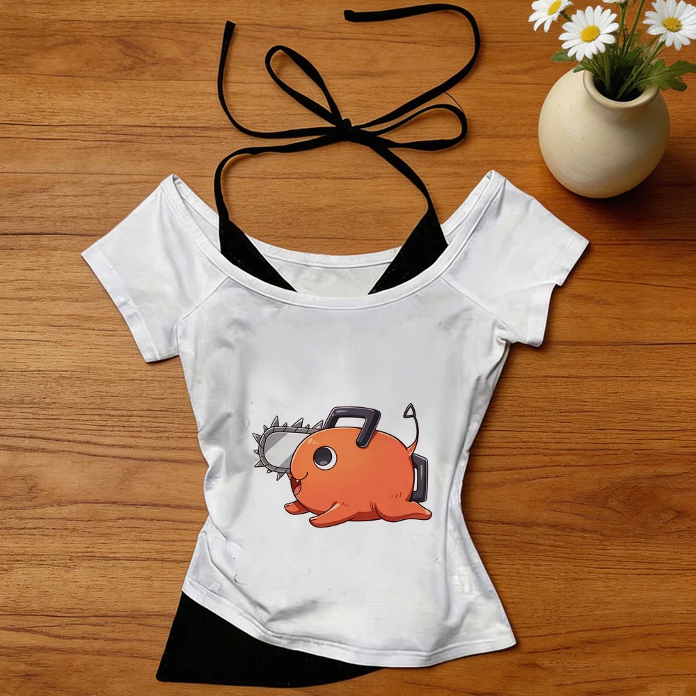 Chainsaw Man crop top female meme y2k funny cheap gothic shirt emo manga streetwear harajuku graphic