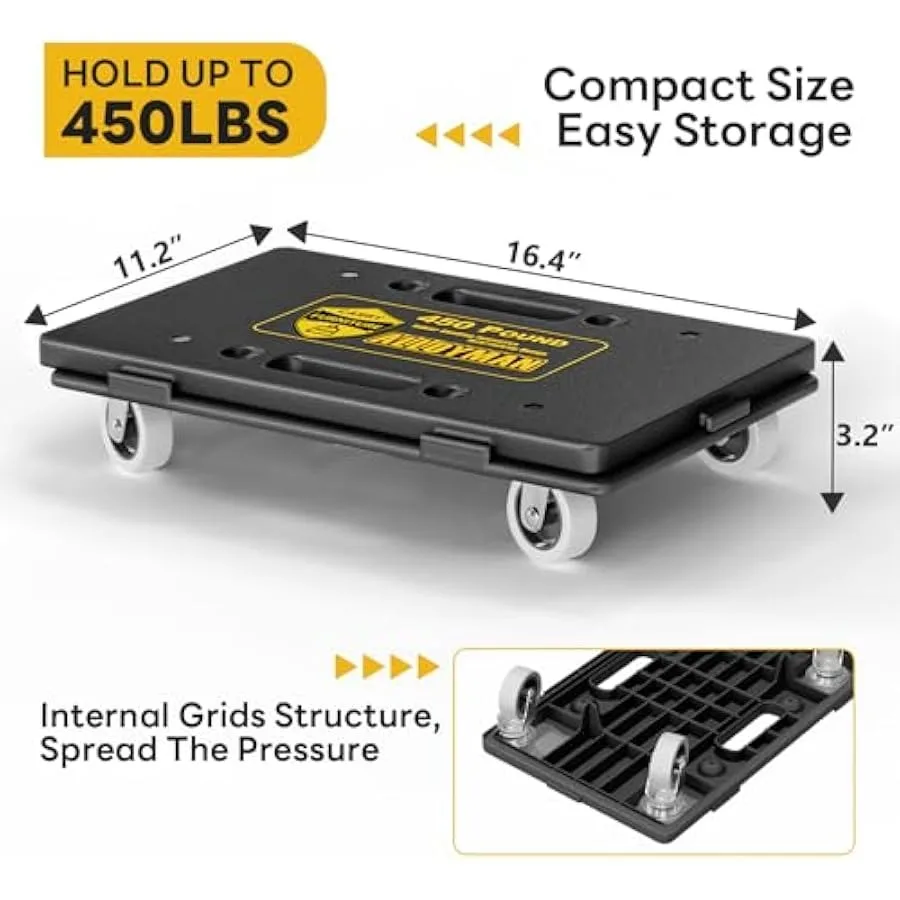 Furniture DollyFurniture Movers with Wheels 450 lbs Capacity Moving Dolly Cart Heavy Duty 4 Wheels Small Flat cart for Moving H