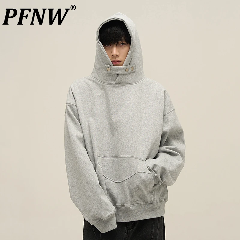 PFNW Autumn Winter Tide Grey Sweatshirts Men's Tide  Hooded American High Street Deconstruction Loose Outerwear Tops New 12C1997