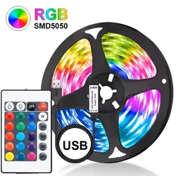 GGbingo LED USB RGB Strip Light z 24 klawiszami Zdalne sterowanie 5M 5050 Elastyczna listwa oświetleniowa do pokoju Salon Impreza Podświetlenie TV