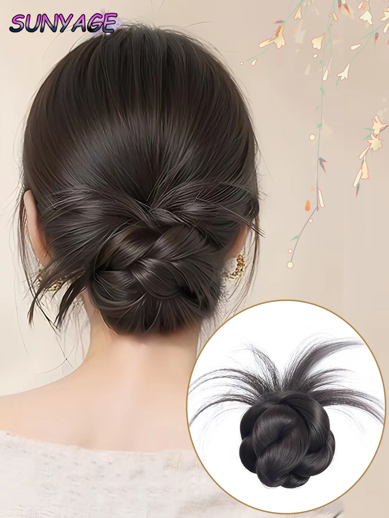 

Synthetic Half-tie Double Hair Bun Messy Cat's Butterfly style Ear Low Claw Chignon Wrap Around Hairtail Extension for Women