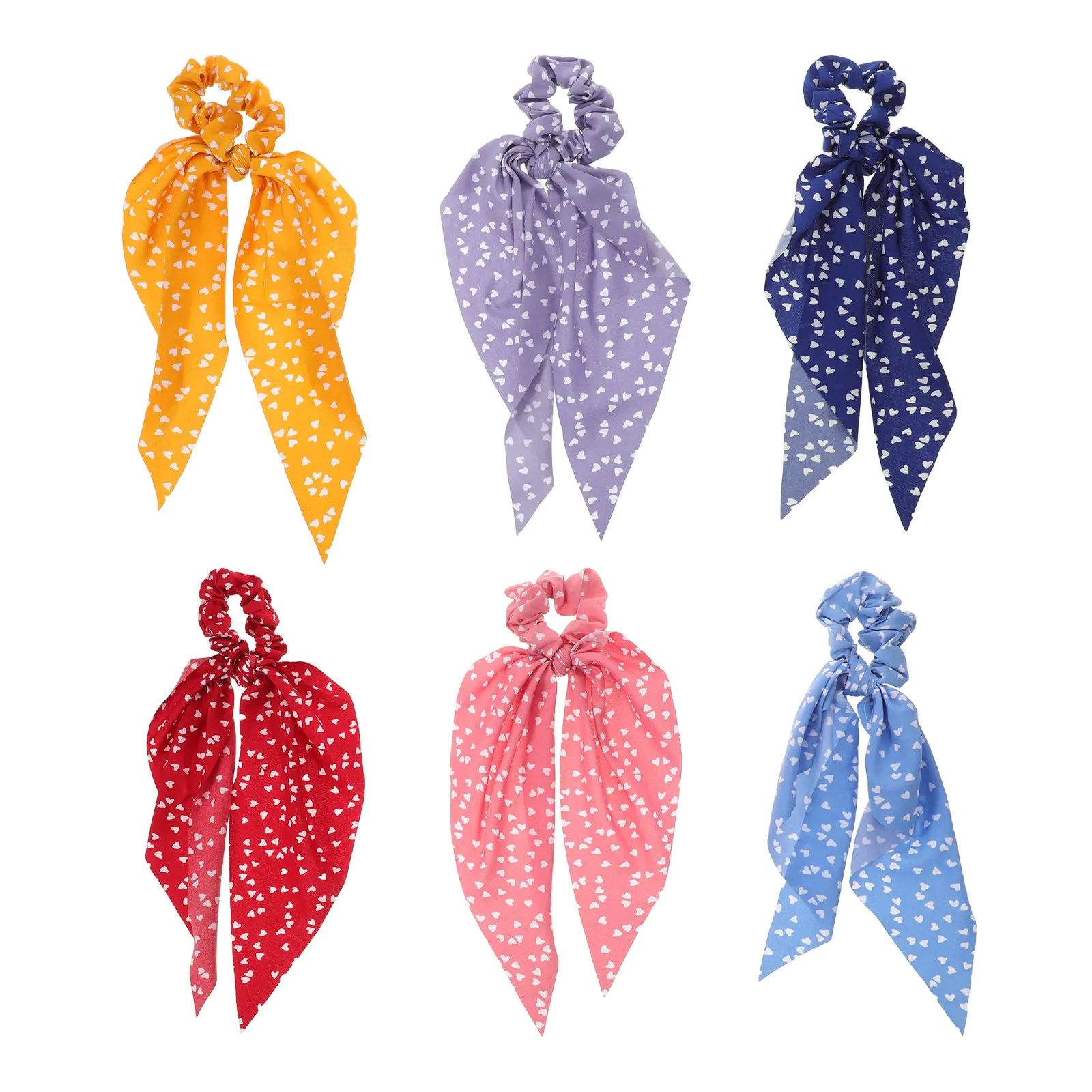 

Набор из 6 резинок для волос с бантом и лентой для женщин - тканевые резинки с дизайном в виде сердца и длинным хвостиком - стильные эластичные резинки для волос на весь день