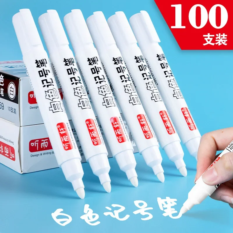 Waterproof White Marker Pen Alcohol Paint Oily Tire Painting Graffiti Pens Permanent Gel Pen for Fabric Wood Leather Marker1.5MM