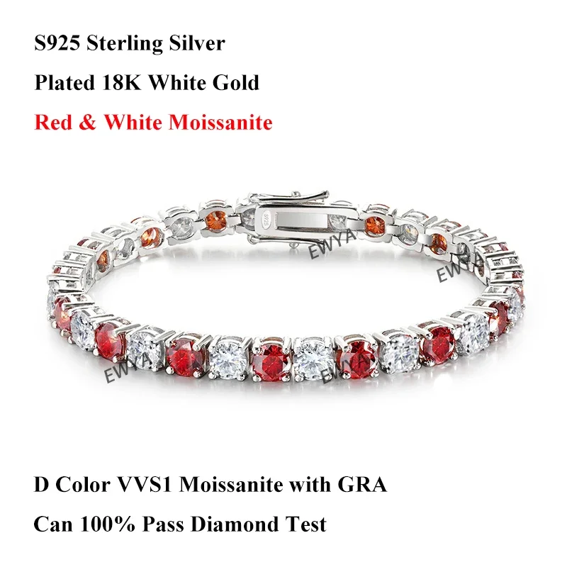 D Color White Blue Green Moissanite Tennis Bracelet 3/4/5/6.5MM S925 Sterling Silver Iced Out Link Bracelet Unisex For Men Women Hip Hop Jewelry