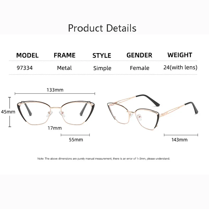 Customize Prescription Glasses Women Cat Eye Multi-Focal Progressive Photochromic Anti-Blue Light Myopia Hyperopia Eyeglasses