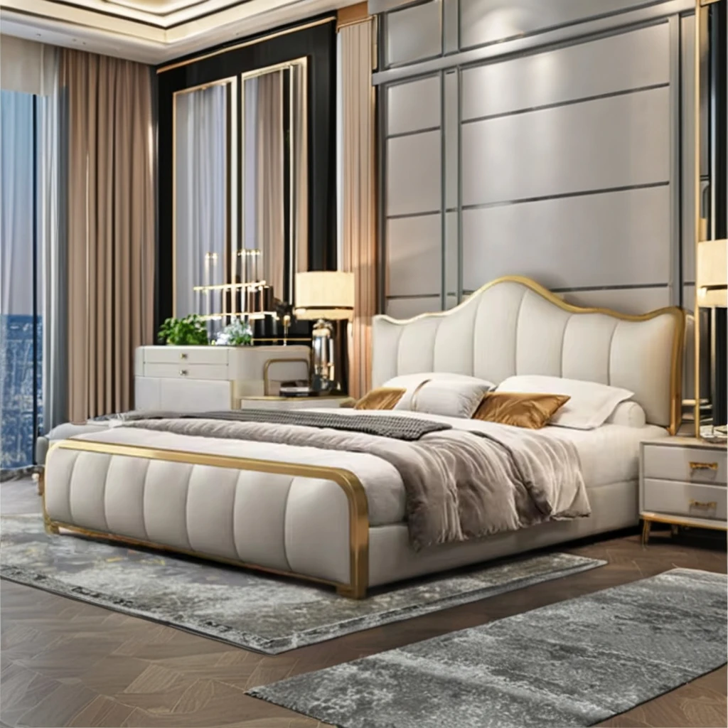 

Modern Classic Luxury Hotel Villa Upholstered PU Leather king Size Queen Bed Classic Double Bedroom Set Furniture