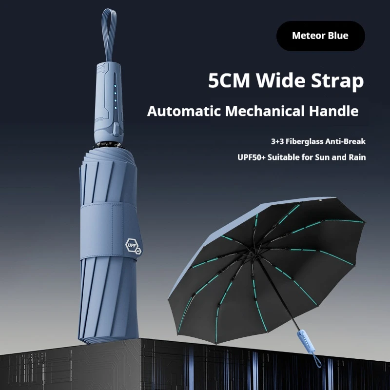 Large Sturdy Wind Resistant Umbrella Non-Folding Memory Patch Feature for Enhanced Stability And Recall