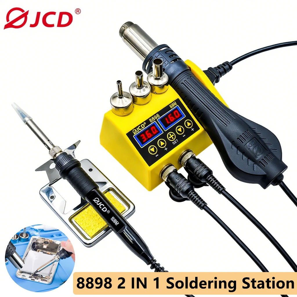 JCD 8898 SMD Rework Soldering Station 2In1 Hot Air Soldering Iron LCD Digital Display Welding Station For BGA PCB IC Repair Tool