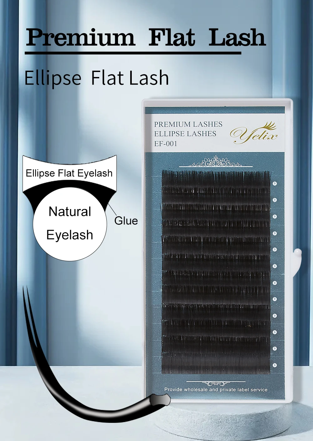 Yelix Premium Ellipse Flat Wimpernverlängerungen 12 Reihen Tray Professionelle Salon-Großhandelslieferungen Geteilte Spitze Weiche Flauschige Wimpern – Detail 1