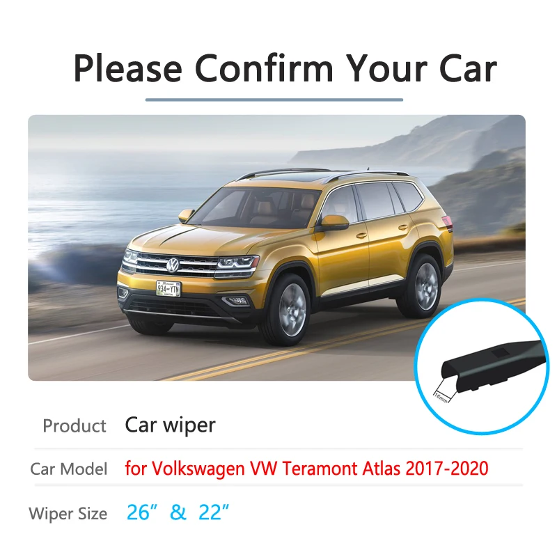 Car Wiper Brushes for Volkswagen VW Teramont Atlas 2017 2018 2019 2020 Front Windscreen Windshield Wipers Blades Car Accessories