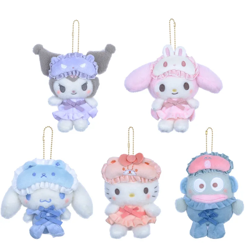 Лидер продаж, 14 см, плюшевые брелки, мультяшный кулон, Cinnamoroll Kuromi Melody Kawaii, маска для глаз, пижамы, милые игрушки, периферийные устройства, праздничный подарок