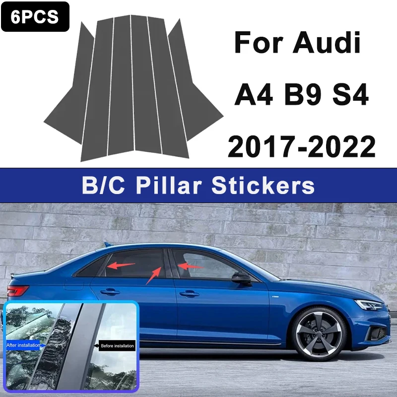 

For Audi A4 B9 S4 2017-2022 Window B C Pillar Post Cover Trim Stickers Door Column Decorative Exterior Accessories