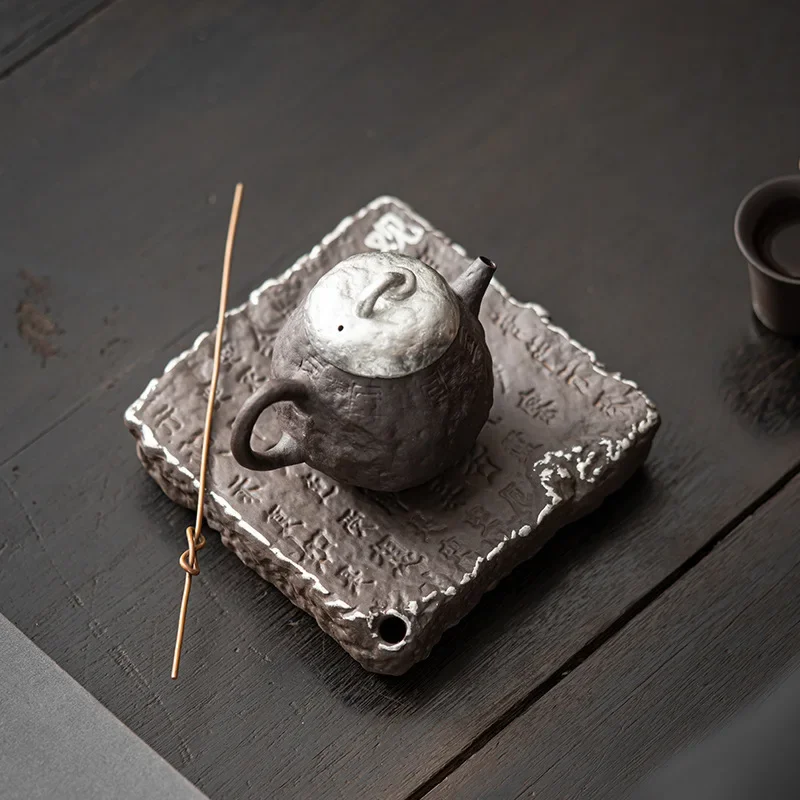 Empty Zhai Stoneware Heart Sutra Pot Tray Tea Utensils Ceramic Pot Tea Tray Dry Pour Table Tea Holder Kettle Mat Saving Plate view 4