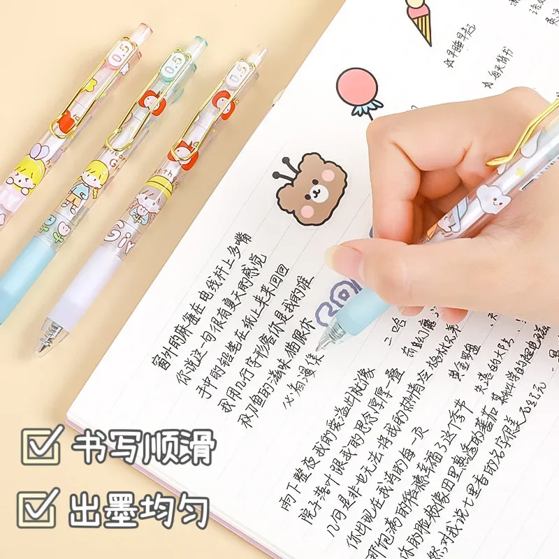 30pcs  Cute cartoon push ins wind large capacity college student office writing pen homework pen neutral note number pen