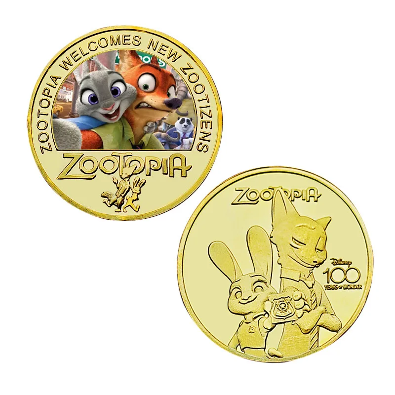Disney Movie Zootopia gold plated coin Anime cartoon golden badge manga figure tickets pin for desk decoration toys