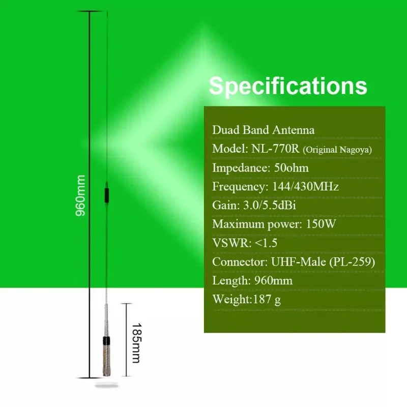 Nagoya NL-770R 144/430MHz Ham Car Radio Antenna & RB-400 Base Clip & Feder Cable for Kenwood ICOM BaoFeng YAESU TYT Vertex QYT