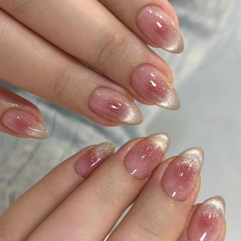 

Sparkling Cat Eye French Blusher Wearable Nail Art Fashion Shiny Almond Fake Nails Detachable Finished False Nail Press on Nails