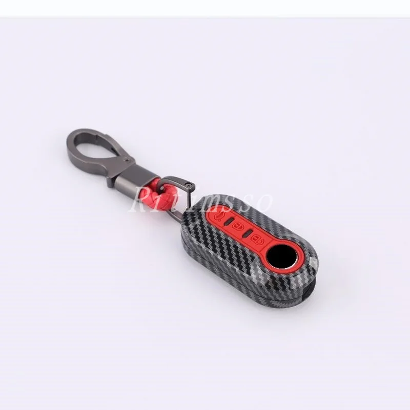 

Glossy Carbon Key Fob Case Cover for Fiat 500 Panda Punto Bravo Key Shell Protect Accessories
