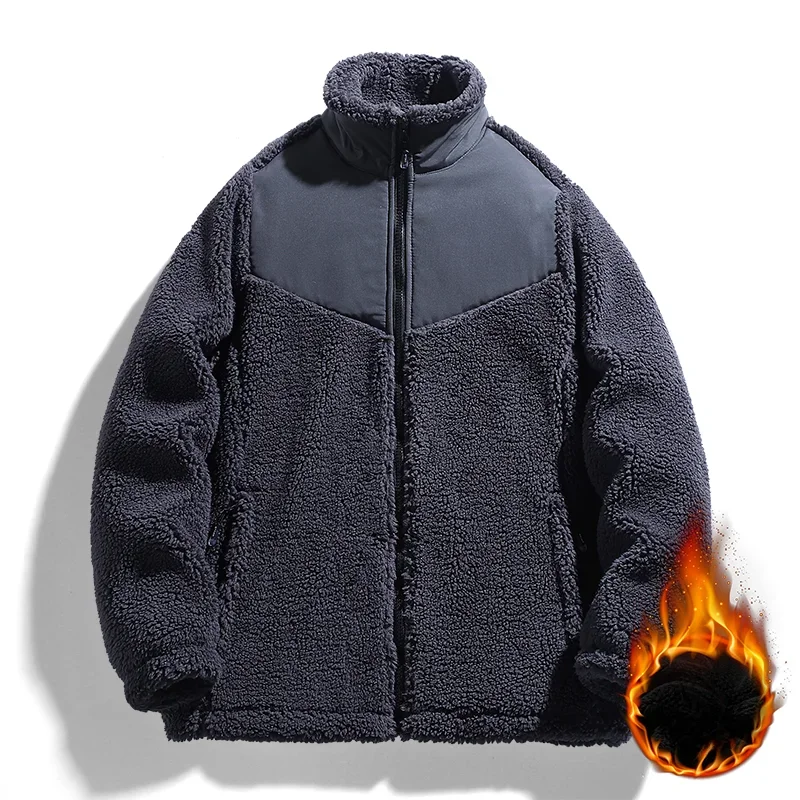 Herren jacke 2024 Winter neue einfarbige Plüsch verdickte Outdoor-Reise Lamm Kaschmir Mantel Männer modische Baumwolle gepolsterte Kleidung