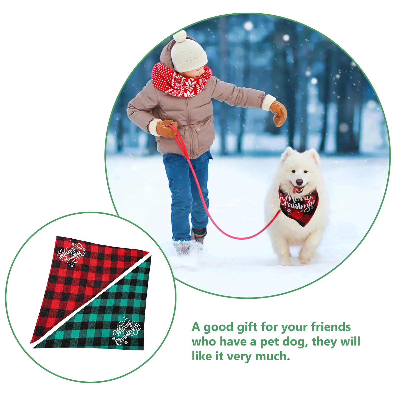 

2Pcs Dog Christmas Scarves Plaid Triangle Bibs Comfortable Xmas Pet Bandanas Holiday Supplies Dog Christmas Scarves