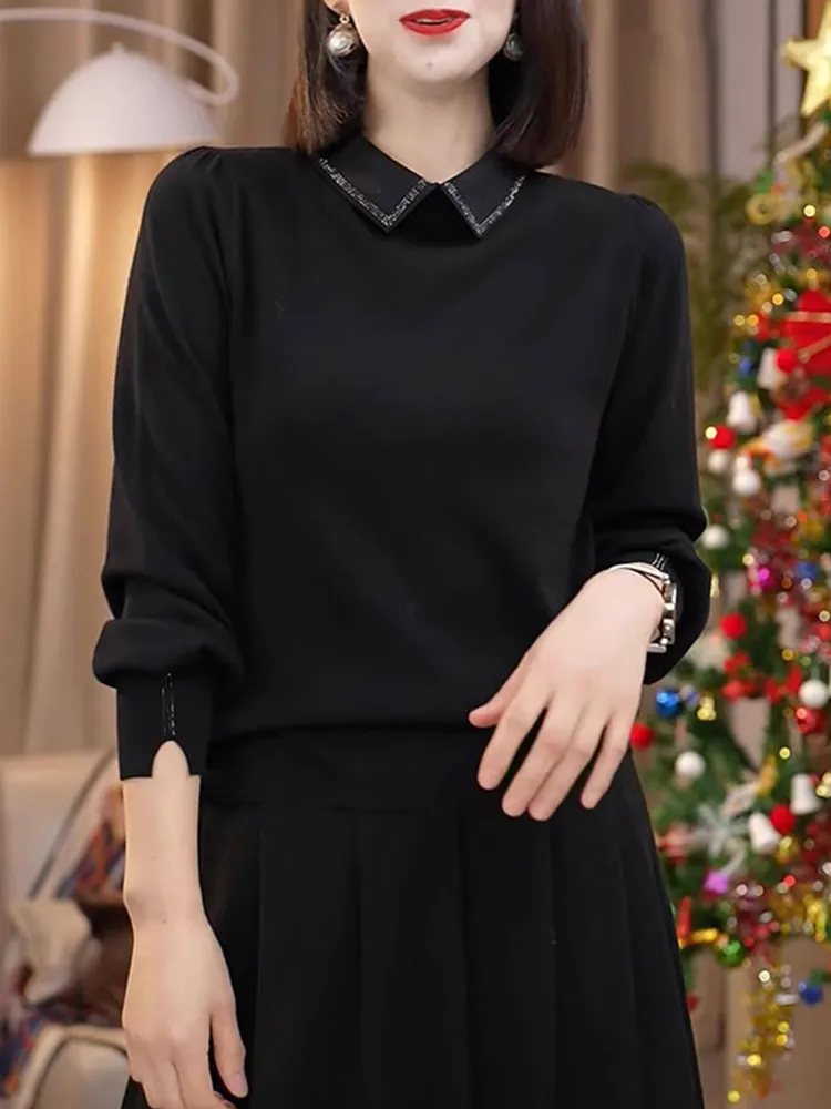 

Faionable Long Sve Knitted Sweater Autumn Casual Drill Casual Slimming Top Simple Design Commute Sle Korean Version
