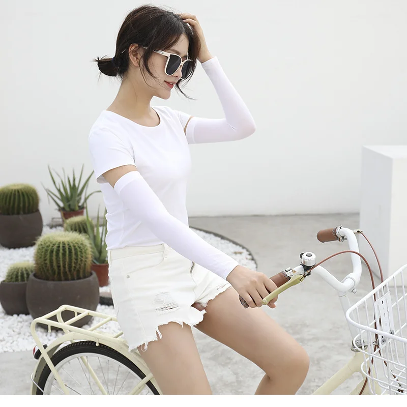 Simple Package Ordinary Models Solid Color Without Letters Summer Ice Silk Sleeve Sleeve Sunscreen Outdoor Riding Driving Gloves