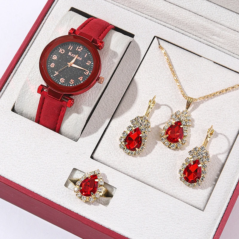 5pcs Set Watches Women Leather Band Ladies Watch Simple Casual Womens Analog WristWatch Bracelet Gift Montre Femme