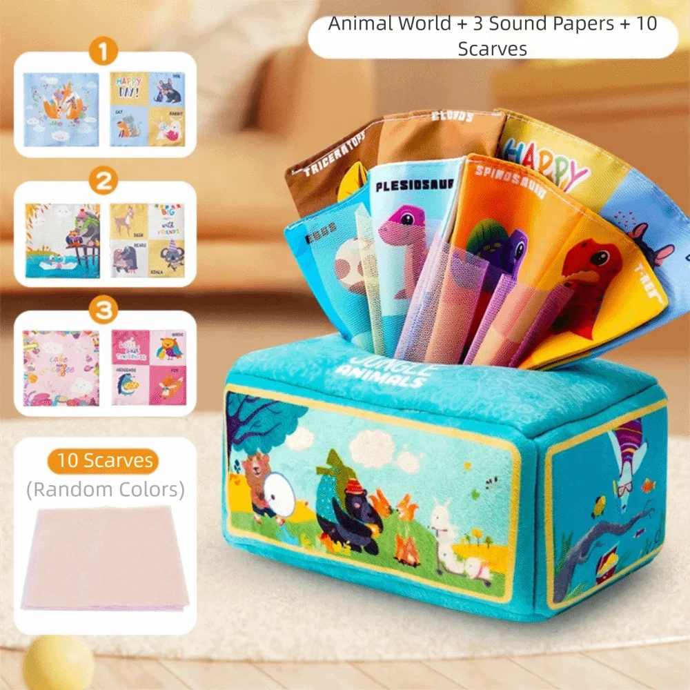 con carta increspata sensoriale Scatola per fazzoletti per bambini Giocattolo educativo Montessori Gioco di trazione Giocattolo per l'apprendimento precoce Esercizio con le dita