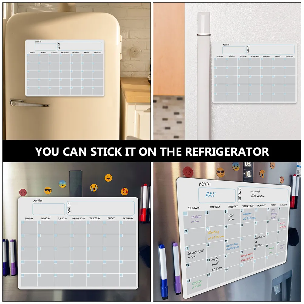 1Set Erasable Fridge Magnetic Board Weekly Month Planner Calendar Notepad for Kitchen Organizer Refrigerator Message Sticker