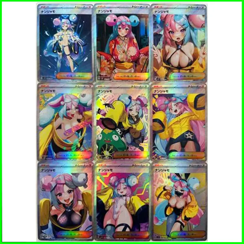 Anime Character DIY Collectible Card Pikachu Charmander Iono Ilima Elio Laser Flash Card Boy Play Toys Christmas Birthday Gift