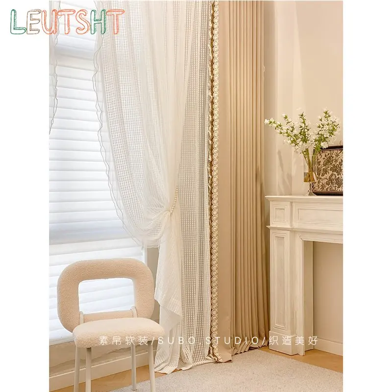 

High-end Bedroom Curtains Light Luxury Modern Simple Living Room Bay Window French Cream Style Full Blackout Chenille Curtain