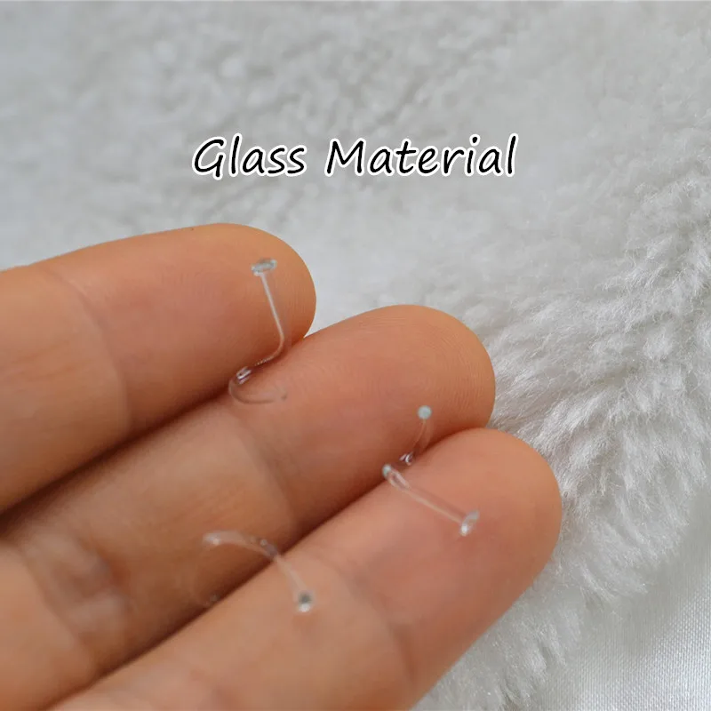 50 Stück Nasenpiercing aus Glas, transparenter Nasenring, Körperpiercing-Schmuck, 20G 18GX7X2MM, flach – Detail 3