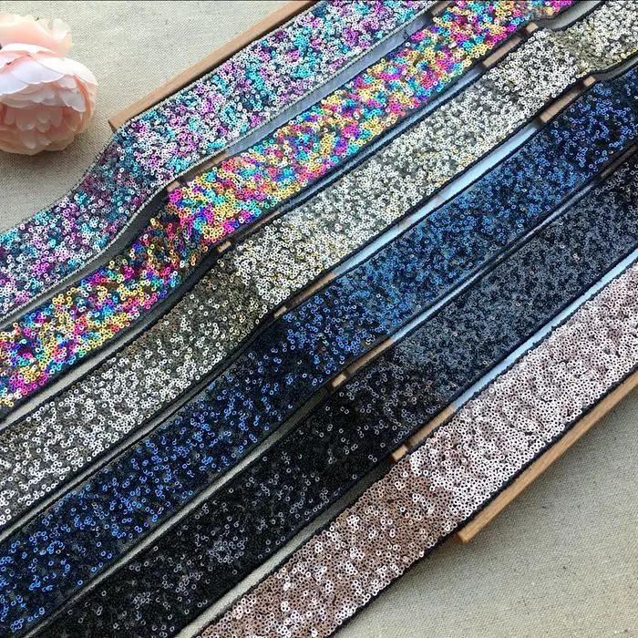 4CM Wide Beautiful Glitter Sequins Beads Lace Trim Ribbon Dress Guipure Fabric Applique On Clothes DIY Handicraft Sewing Decor