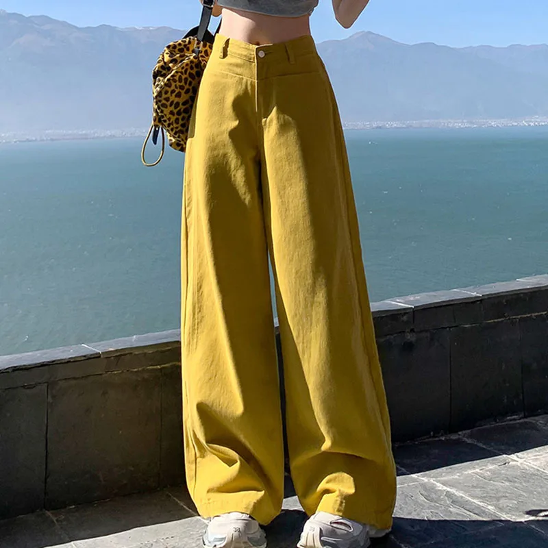 

Spring And Autumn Fashion Lemon Yellow Women's Jeans 2025 New Summer Casual And Simple Straight-Leg Wide-Leg Women's Jeans H417