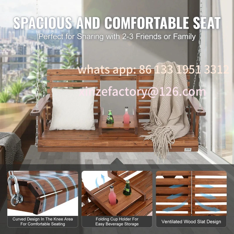 أرجوحة الشرفة الخشبية القابلة للتخصيص بطول 5 أقدام أرجوحة مقعد الفناء لحديقة الفناء ترقية 880 رطل أرجوحة ذات سعة تحميل قوية #4