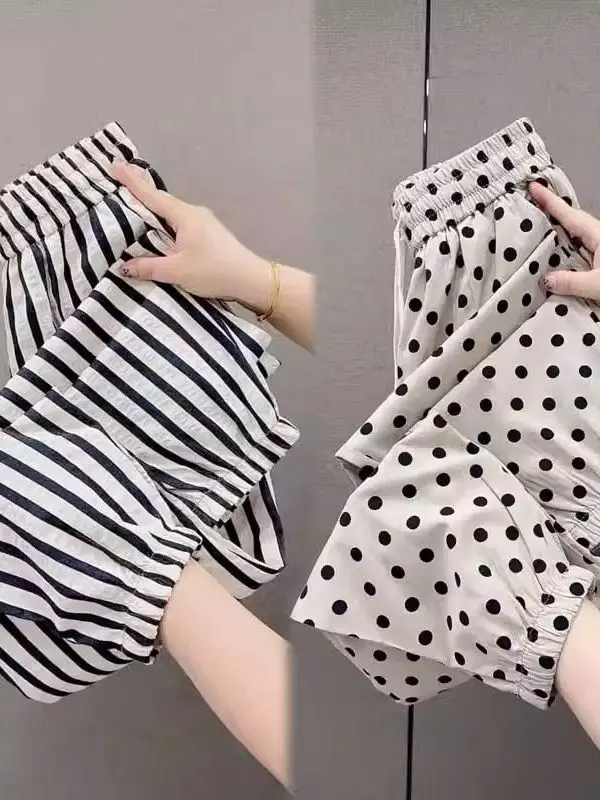 

Lightweight Summer Ice Silk Men's Casual Pants Striped Polka Dot Loose Harlan Trousers Qui Dry Breathable Comfortable orts