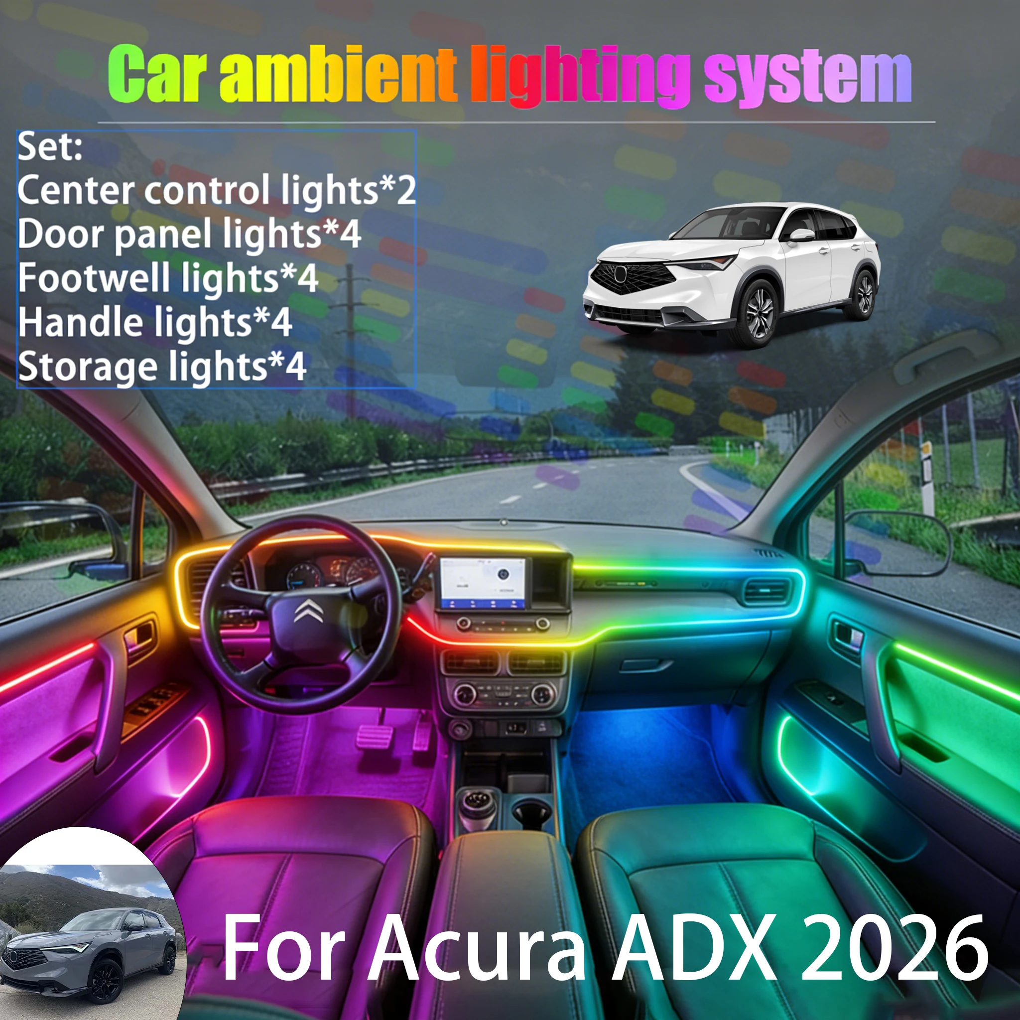 

For Acura ADX 2026 SA1 SA2 2/18 in 1 Car ambient lighting Led trunk interior led lights USB RGB Ensemble Streamer Auto Parts