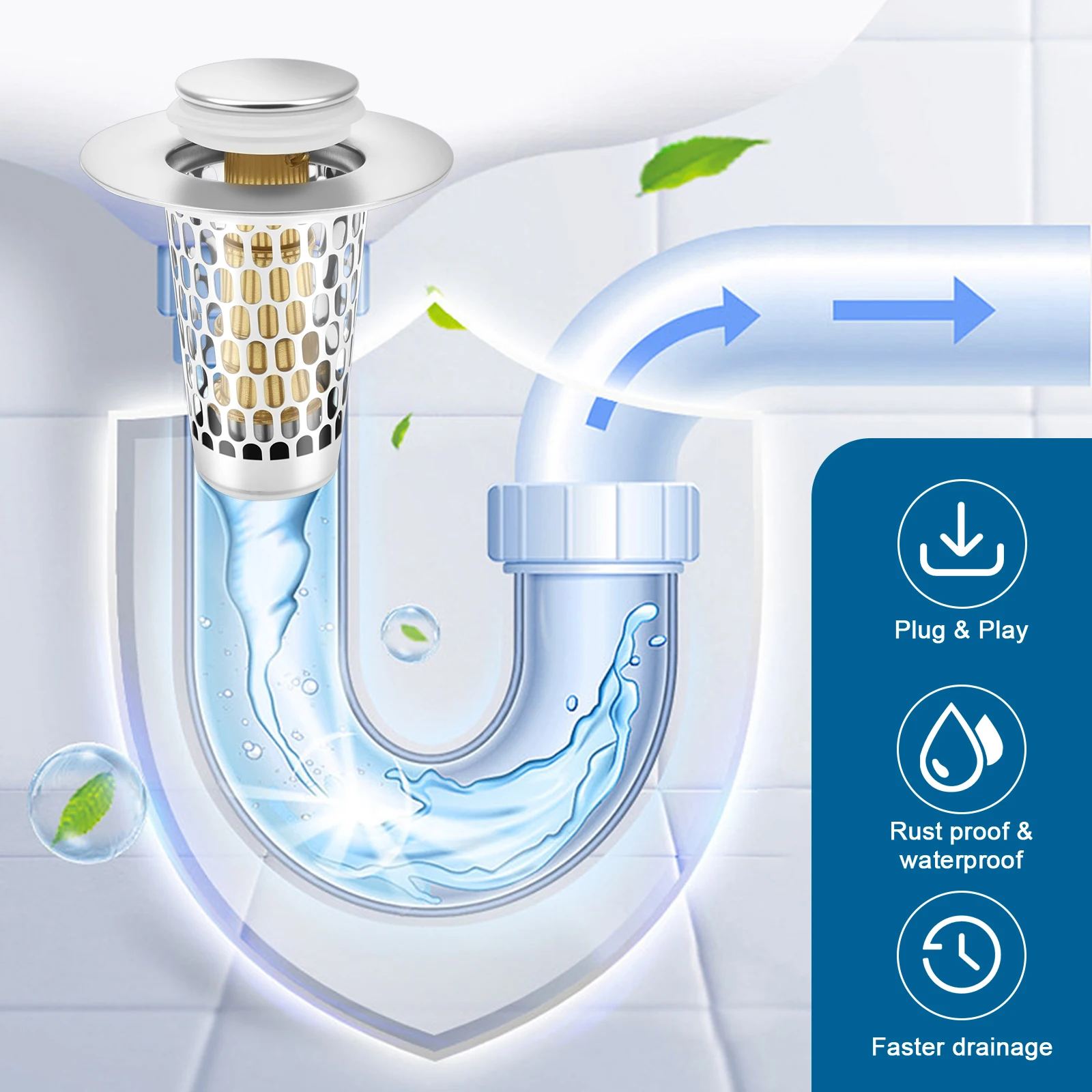 2 Stuks Pop Up Gootsteen Zeef Rvs Wastafel Plug Anti Geur Filter Mand Haar Catcher Lek Plug Afvoerputje filter