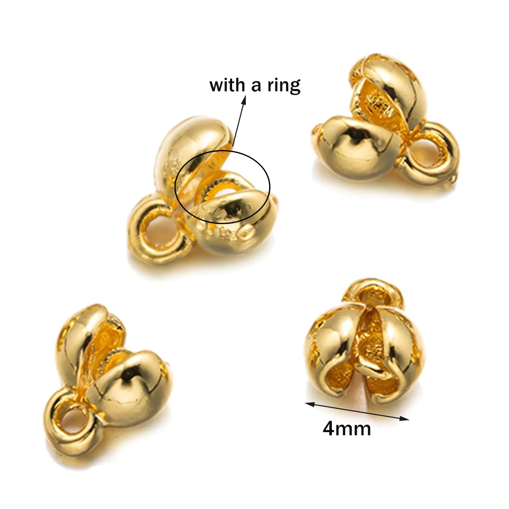 20/40pcs 18K Gold Plated Round Brass Bead Tips Calotte End Clamshell Knot Cover With Ring for Bracelet Jewelry Make DIY Findings