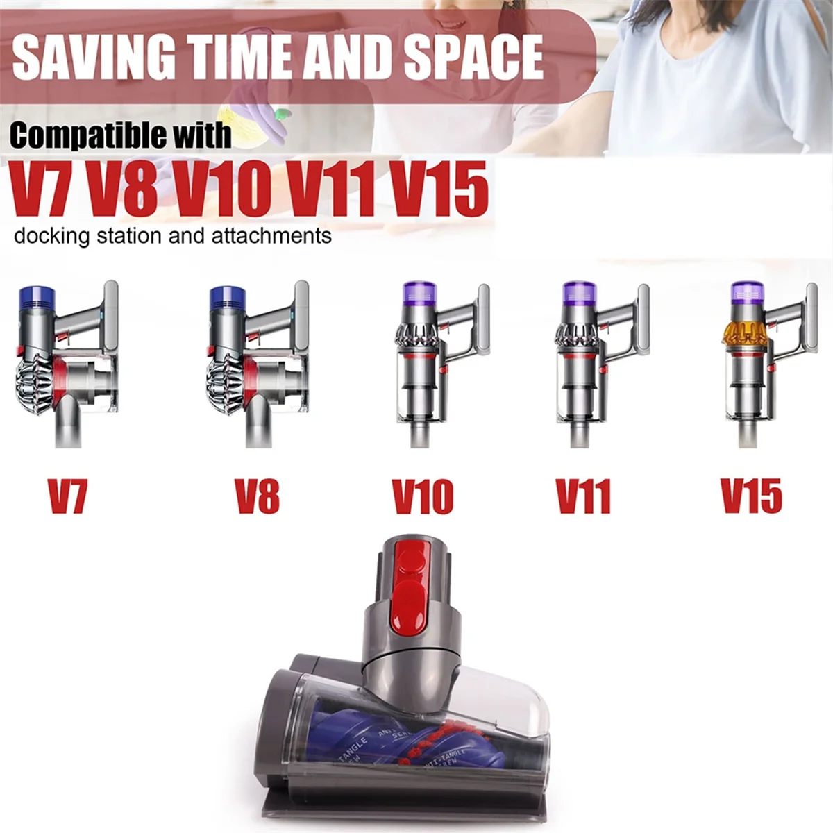 popular Motorized Tool Brush Head for Dyson V7 V8 V10 V11 V15 Vacuum Cleaner Mite Removal Suction Head Parts- for Sofas, Beds