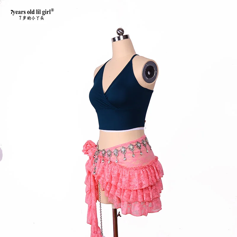 Falda de encaje para danza del vientre, disfraz de actuación, falda con bufanda a la cadera con abertura largaBPP0104