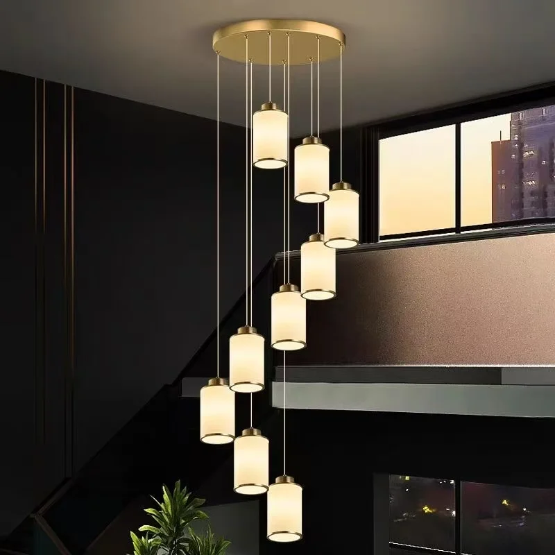 New Chinese Chandelier American Villa Staircase Chandelier Living Room Spiral Staircase Building Middle Floor Loft Duplex Buildi