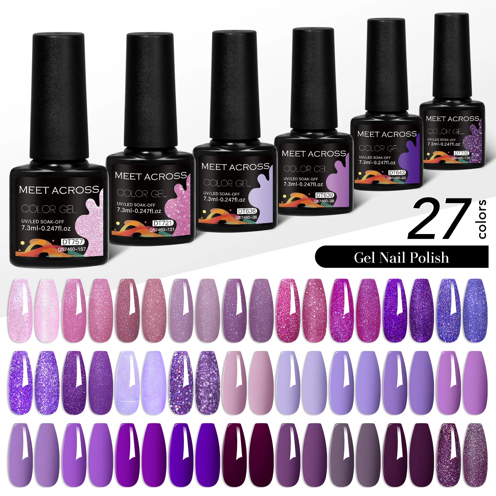 MEET ACROSS 27 Teile/satz Bunte Gel Nagellack Set Für Nägel Semi Permanent UV Gel Nail art Lack Maniküre Kit Nagel liefert