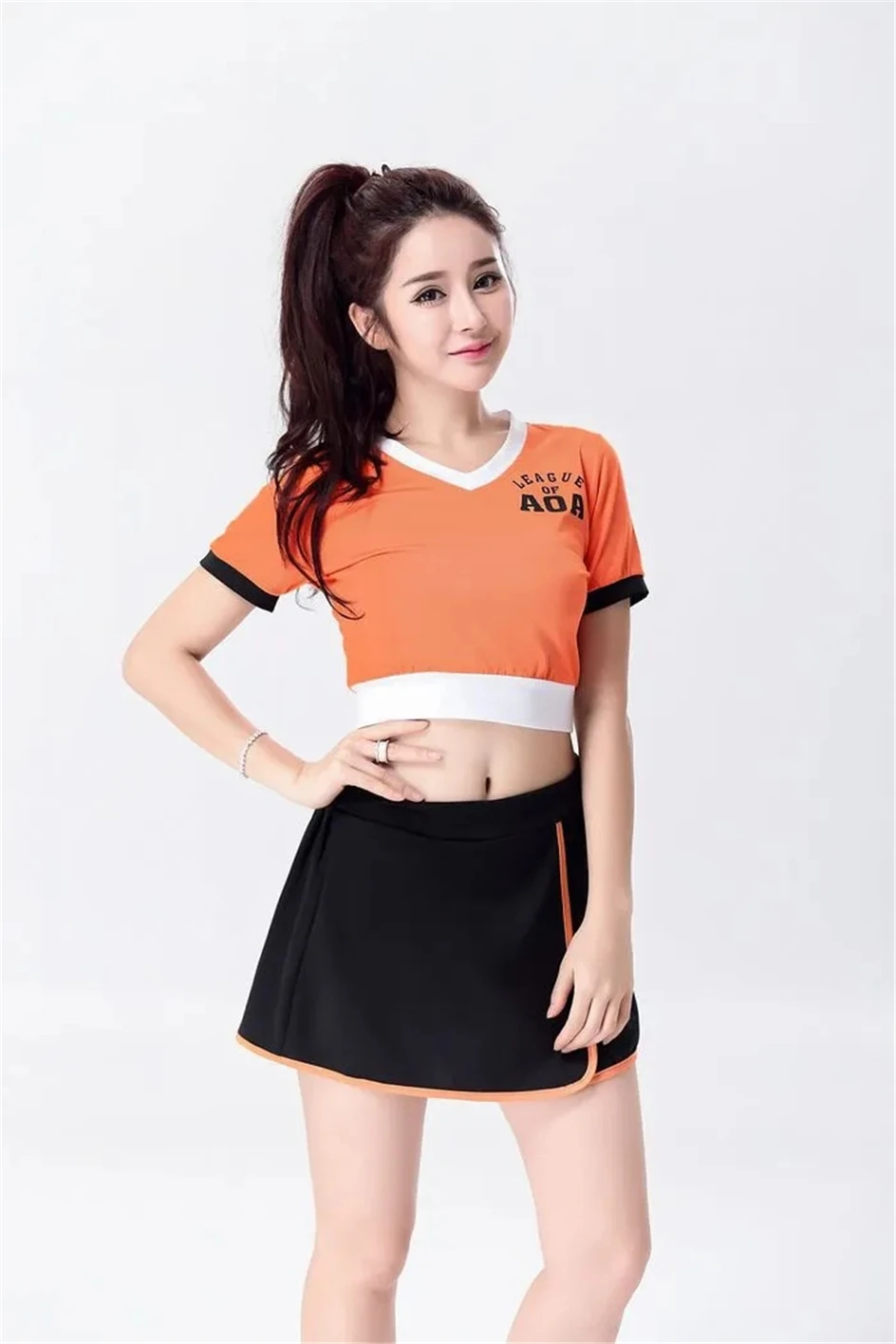 Cheerleader Feminina Fantasia, Internet Celebrity Uniforme, Cor Laranja, Sexy, Coreano, Japonesa, Coreano, Garota da Escola, Dirndl