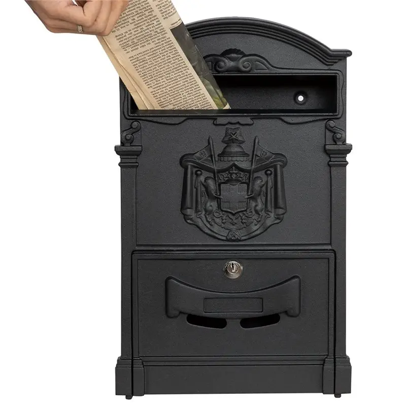 

AT43-Newspaper Box For Home Garden-Vintage Garden Mailbox-Cast Aluminum With Stainless Steel Plate