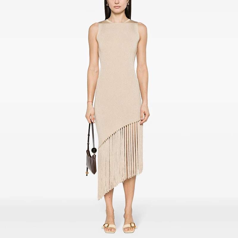 

Новинка! Вязаное платье Masandes с бахромой для женщин, весна-лето, длинное, с завышенной талией, приталенное, H-образный силуэт