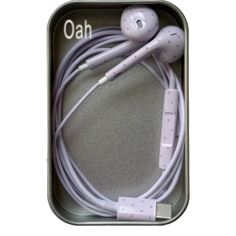 Oah Polka Dot Wired Earphones ABS Material Type-C/Lightning Dynamic Hifi Wired Earphones Digital Audio Headphones Gifts view 3