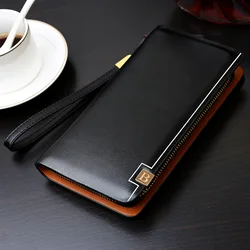 Luxury Brand Men Clutch Bag Leather Long Purse Double Zipper Business Wallet For Husband Gift Black Brown Male Casual Handy Bag