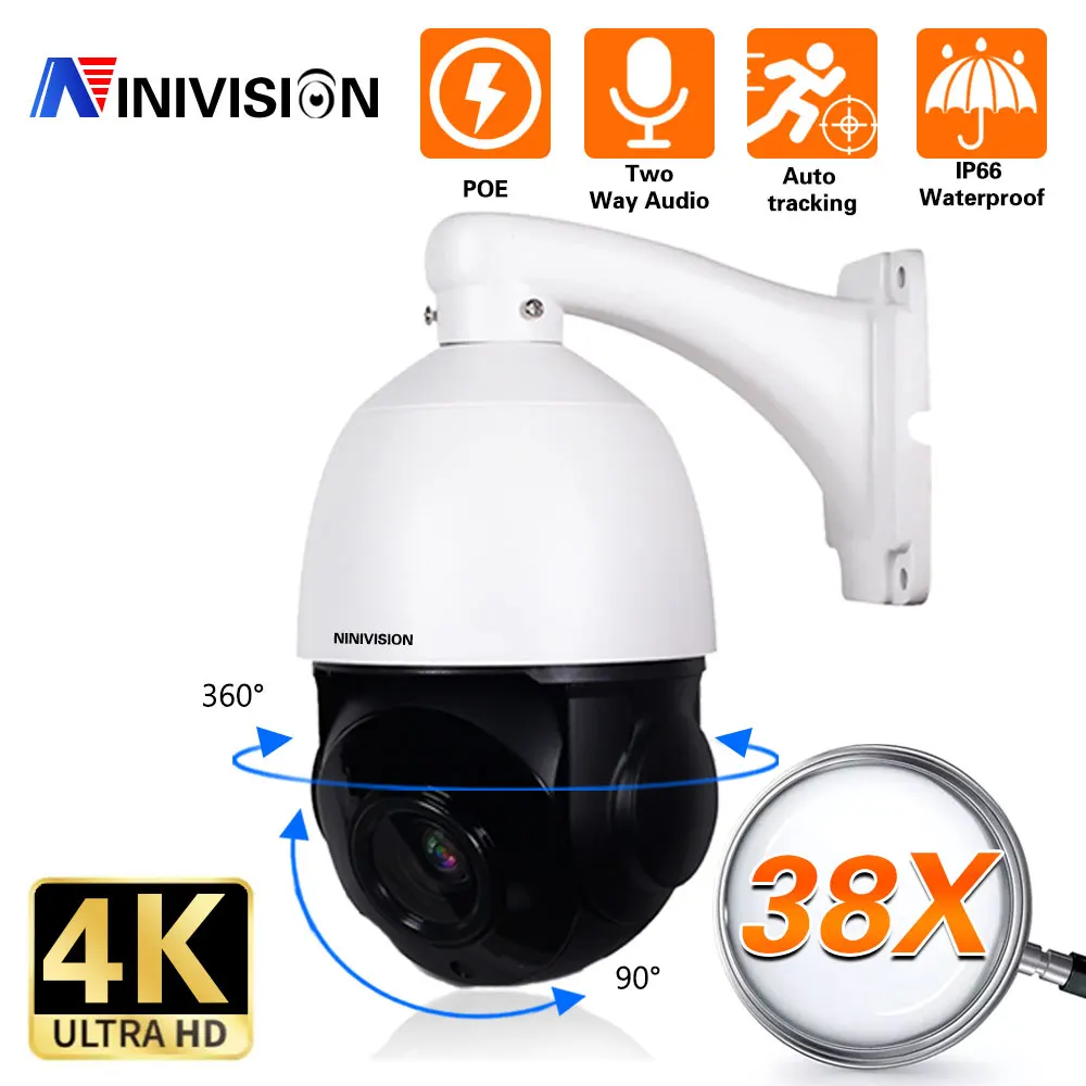 

4K 8MP Ptz HD 38X Zoom POE PTZ Two Way Audio IP Camera Outdoor Waterproof IR CCTV Security PTZ Cameras add 128G TF Card slot p2p